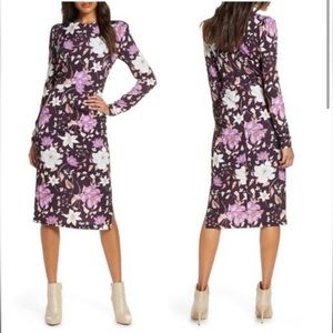 Eliza J Long Sleeve Floral Body-Con Dress, Purple.